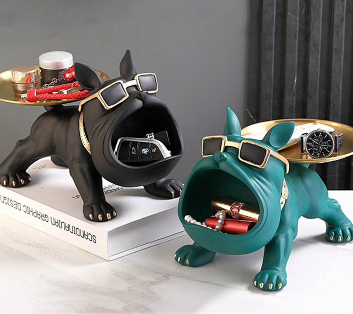 Escultura Bulldog Francês Decor Cool (Suporte Duplo) aparador chave Conceito 