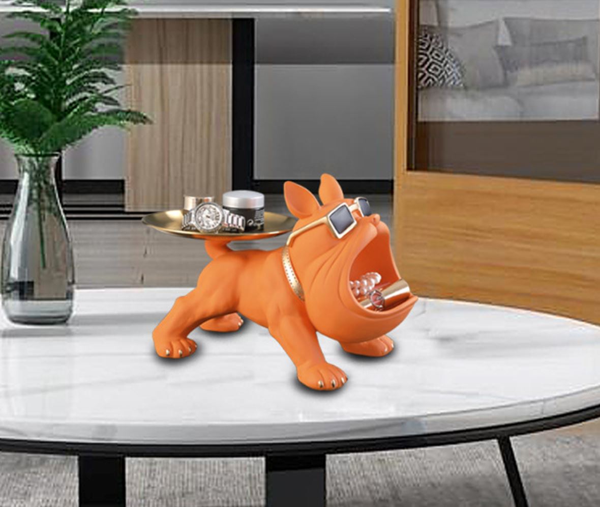Escultura Bulldog Francês Decor Cool (Suporte Duplo) aparador chave Conceito Alaranjado 