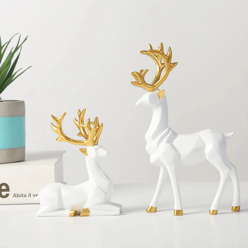 Escultura de Rena Deluxe (2 Peças) resina Conceito Branco 