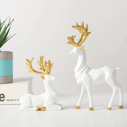 Escultura de Rena Deluxe (2 Peças) resina Conceito Branco 