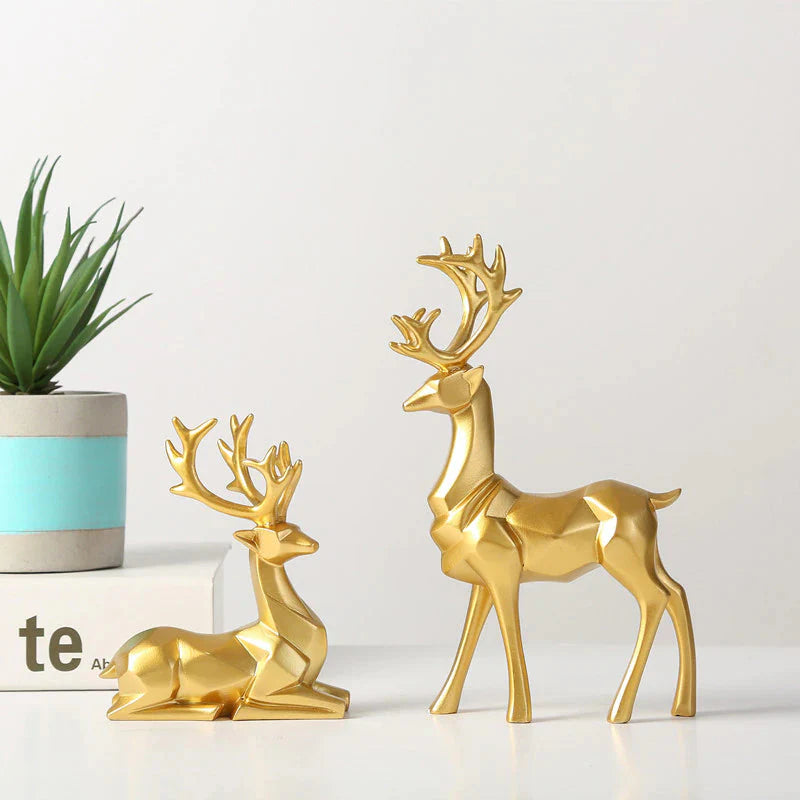 Escultura de Rena Deluxe (2 Peças) resina Conceito Dourado 