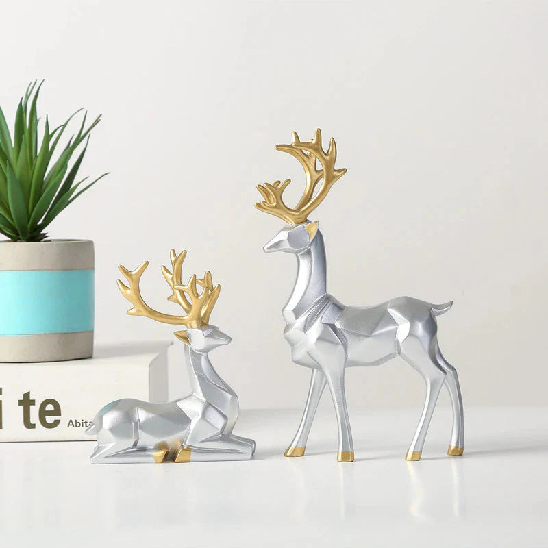 Escultura de Rena Deluxe (2 Peças) resina Conceito Prata 