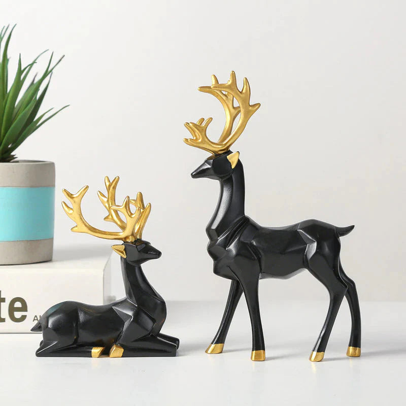 Escultura de Rena Deluxe (2 Peças) resina Conceito Preto 