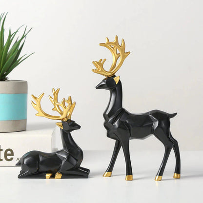 Escultura de Rena Deluxe (2 Peças) resina Conceito Preto 