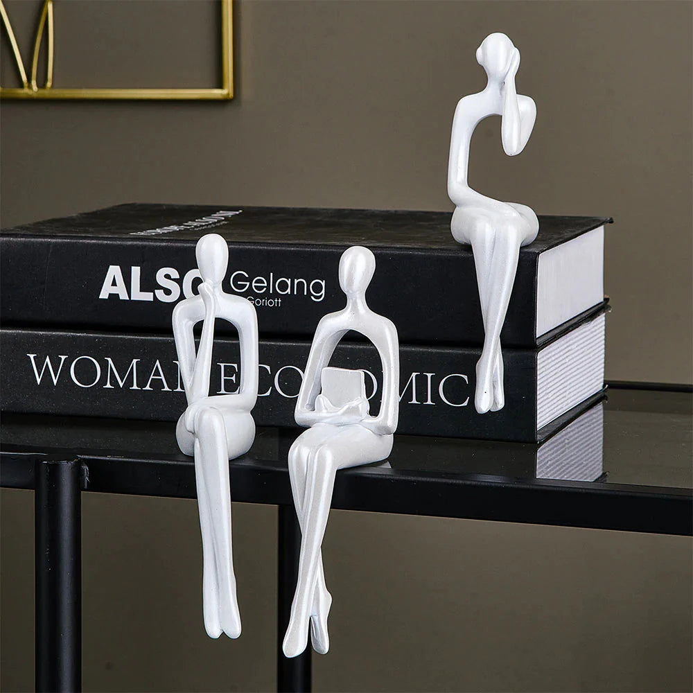 Escultura Decorativa Abstrata Pensador Contemporâneo resina Conceito Branco 