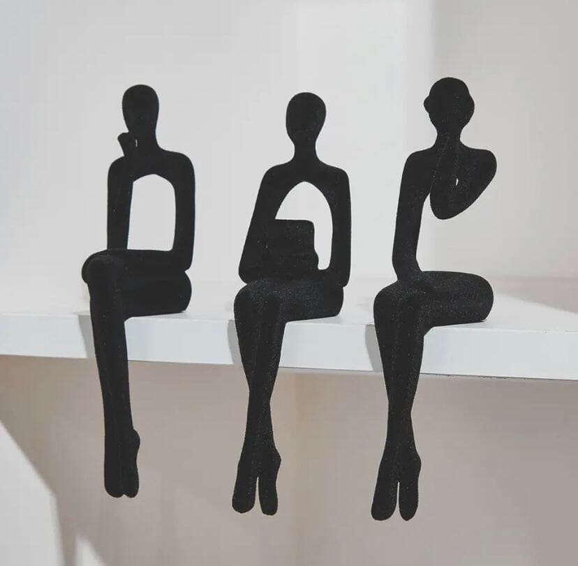 Escultura Decorativa Abstrata Pensador Contemporâneo resina Conceito Preto Aveludado 