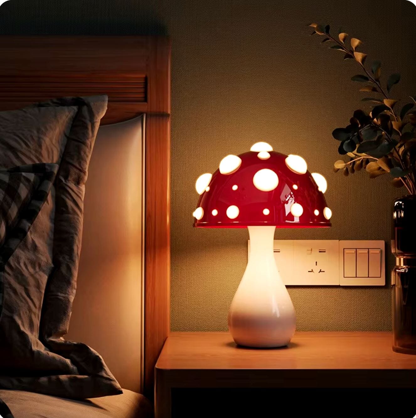 Luminária Abajur de Mesa Cogumelo Realista em LED Conceito Base Branco 