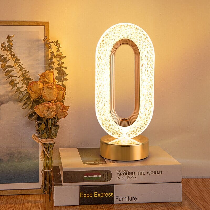 Luminária de Mesa Luxuosa Cristal Oval Conceito Dourada Quente 