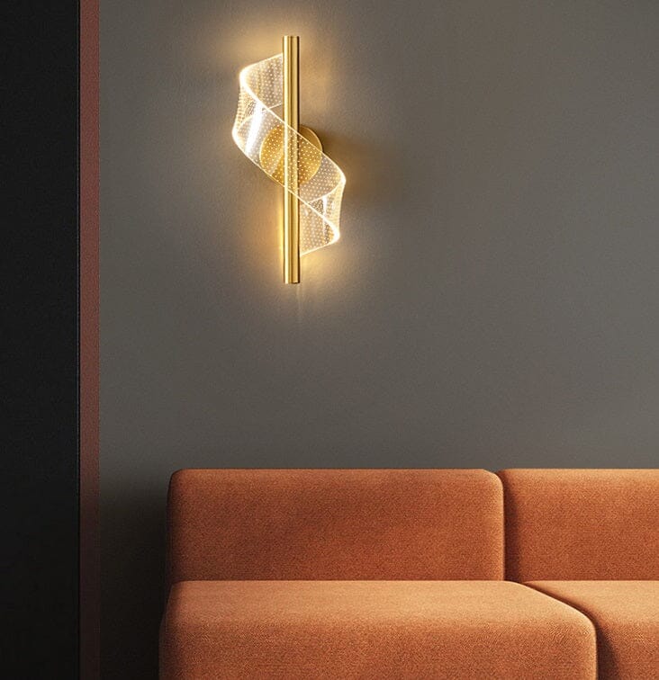 Luminária de Parede Espiral Acrílico luzes Conceito Dourado Luz Quente 01 Unidade