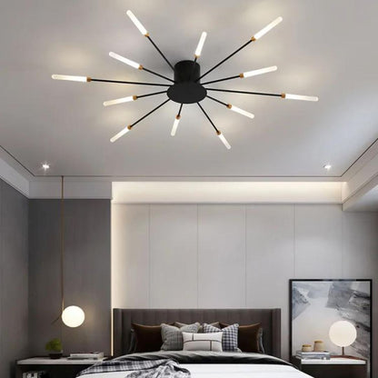 Lustre Luminária de Teto Nórdico Sputnik de Led (12 hastes) Lustre - 0021 Conceito Preto Quente 