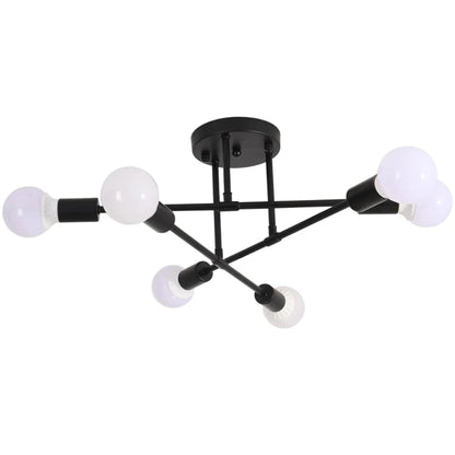 Lustre Luminária de Teto Sputnik Dourado (06 lâmpadas) luzes Conceito Preto - 70cm 