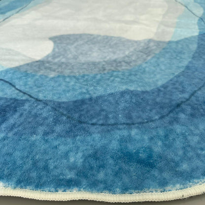 Tapete Decorativo Orgânico Abstrato Irregular para Sala - Azul Ondas Tapete - 0009 Conceito 