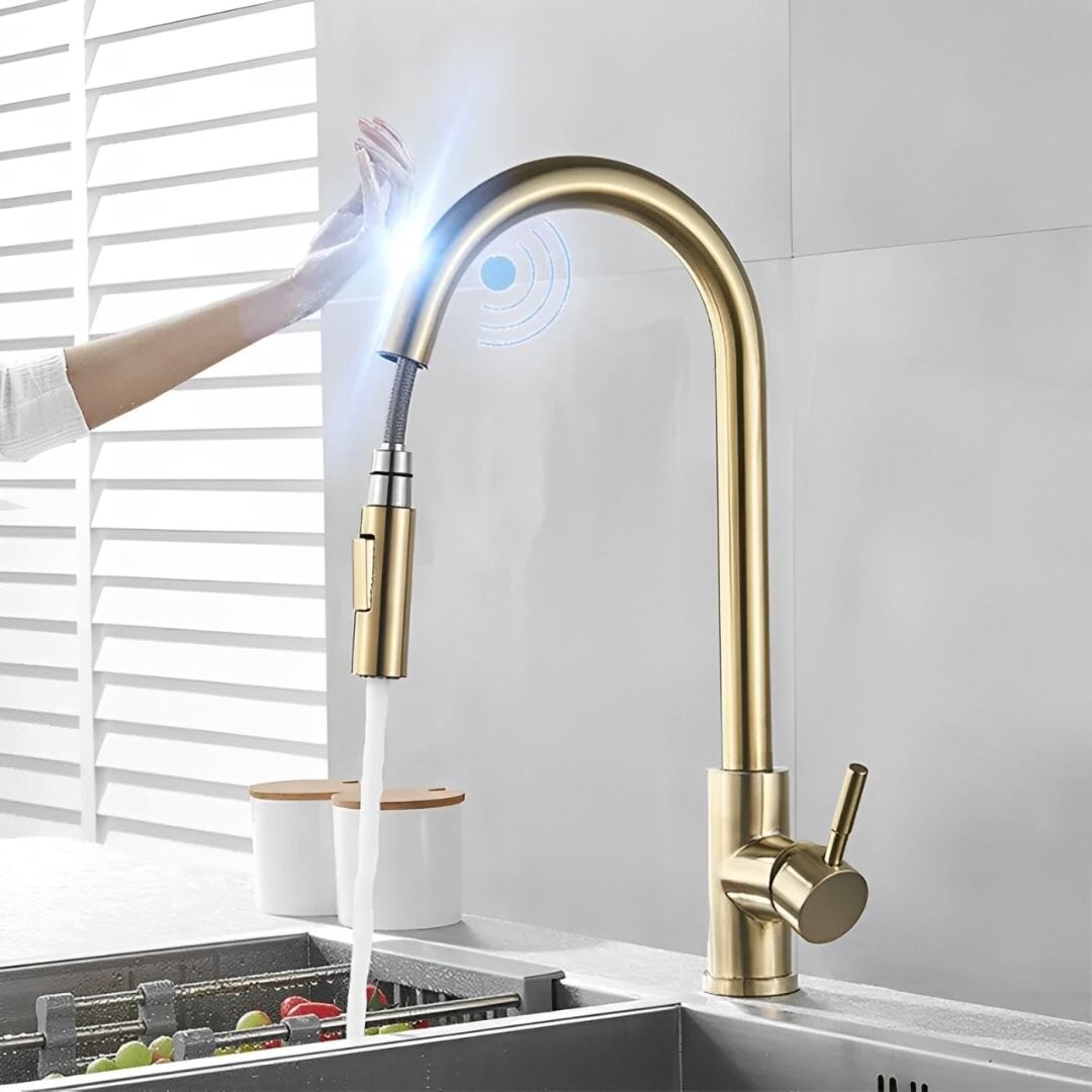 Torneira Minimalista Retrátil Smart Acionamento Touch TorneiraCozinha - 0013 YuDome Dourada 